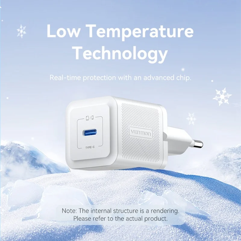 VENTION FEP Series EU Plug 20W Fast Charging GaN Wall Charger Portable USB Power Adapter - White