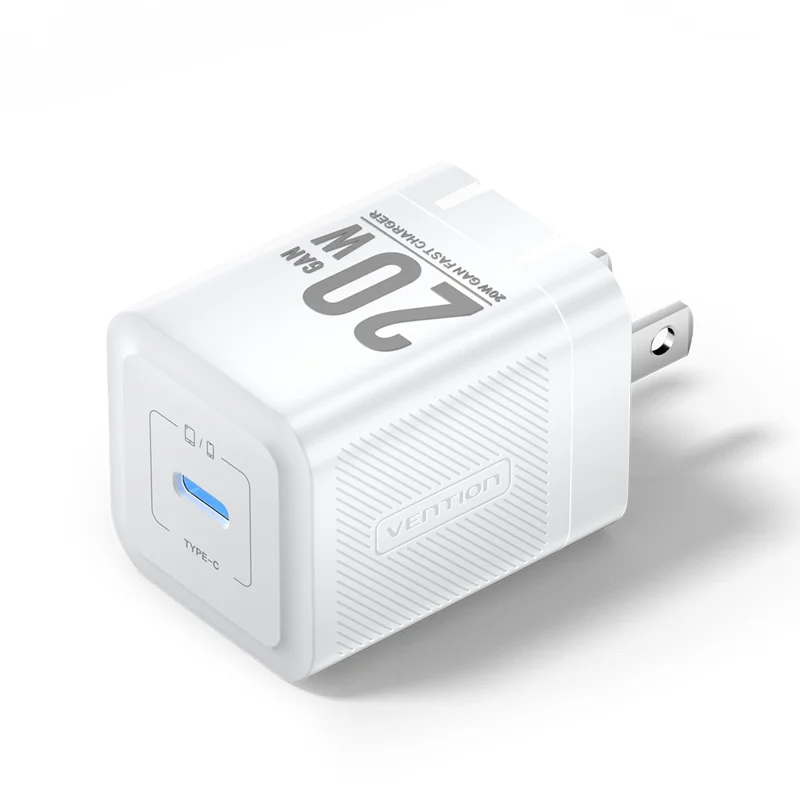 VENTION FEP Series US Plug 20W Fast Charging GaN Wall Charger Portable USB Power Adapter - White