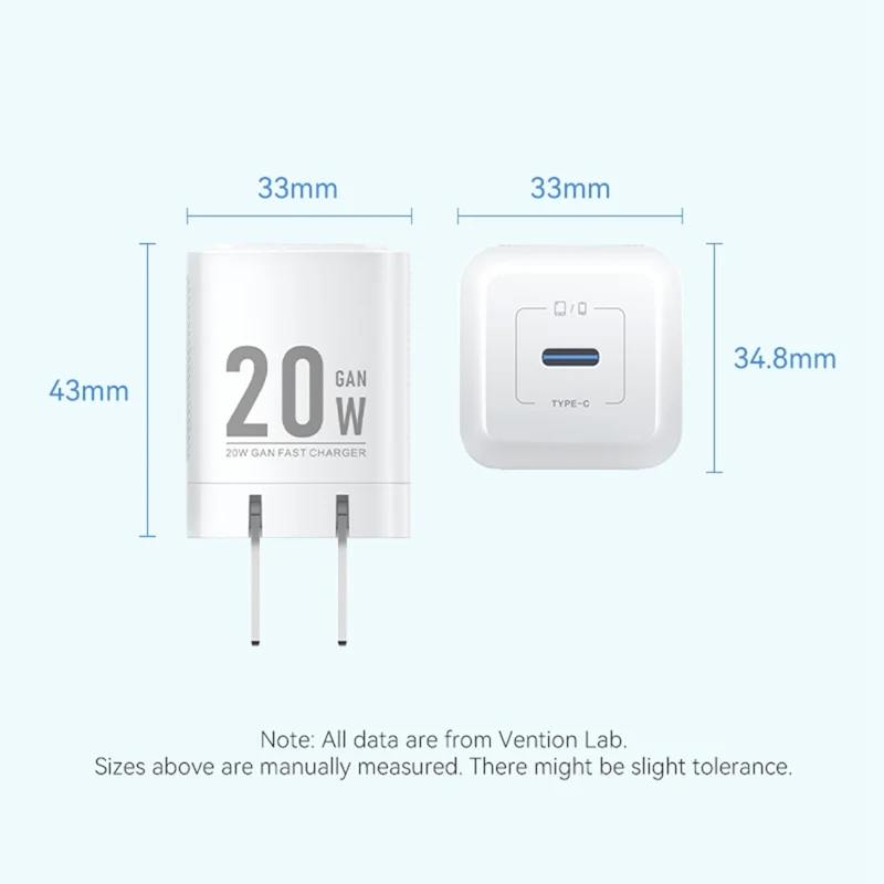 VENTION FEP Series US Plug 20W Fast Charging GaN Wall Charger Portable USB Power Adapter - White