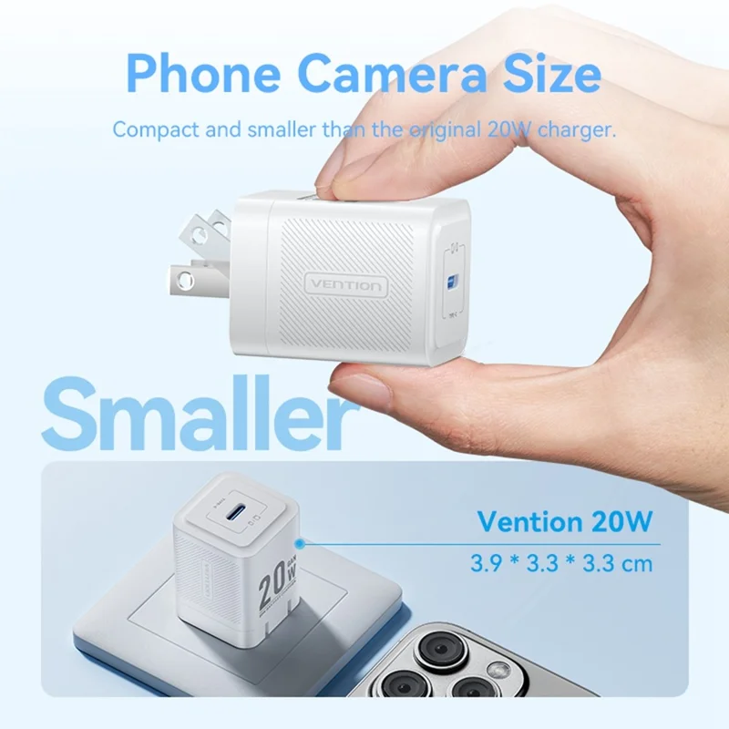 VENTION FEP Series US Plug 20W Fast Charging GaN Wall Charger Portable USB Power Adapter - White
