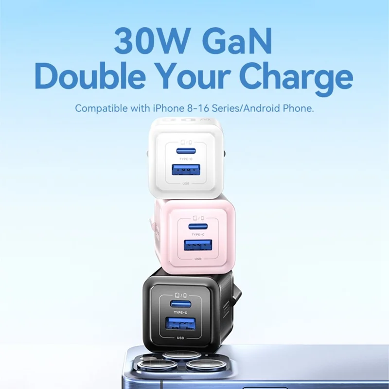 VENTION FEQ Series GaN Charger USB A + USB C Dual Ports 30W Fast Charging Adapter, EU Plug - Black