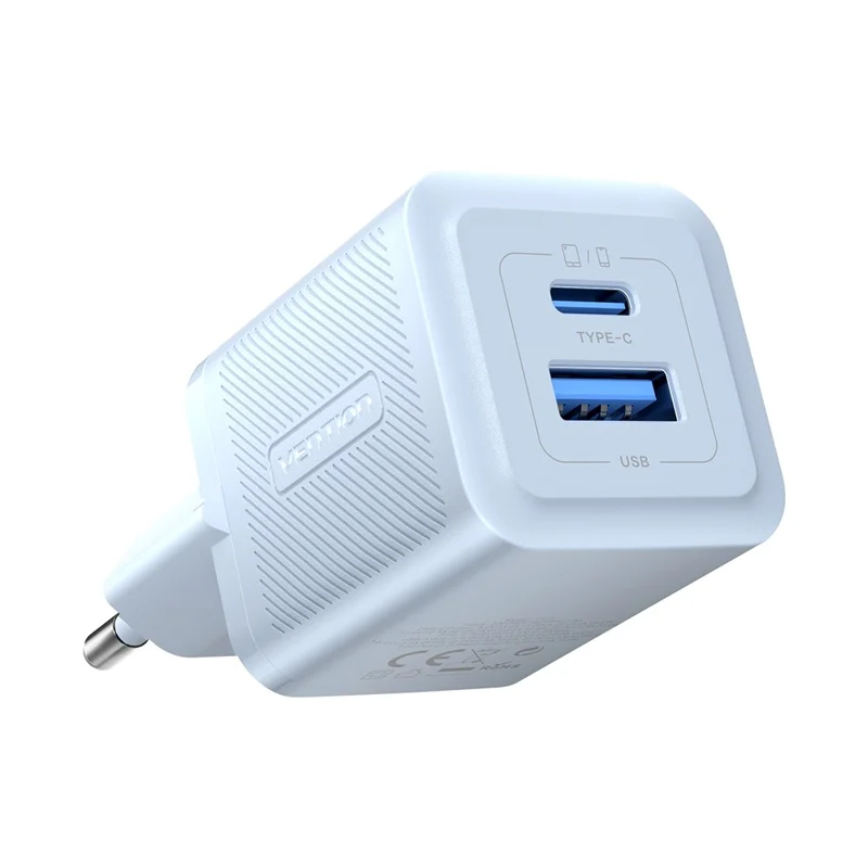 VENTION FEQ Series GaN Charger USB A + USB C Dual Ports 30W Fast Charging Adapter, EU Plug - Blue