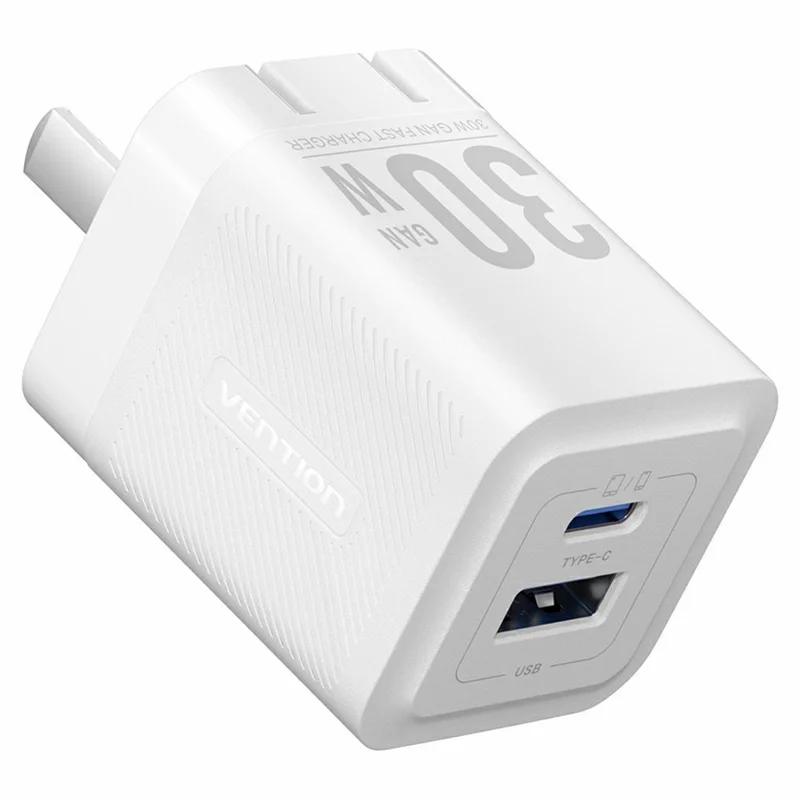 VENTION FEQ Series 30W Fast Charging Adapter USB A + Type C Dual Port GaN Charger, US Plug - White