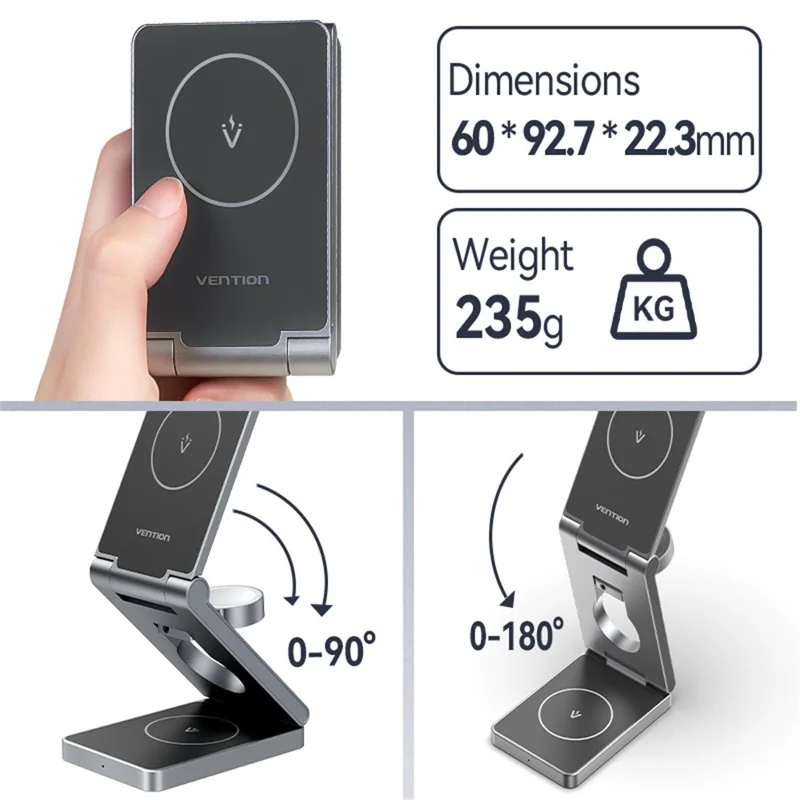 Soporte de carga inalámbrica magnético VENTION serie FGF 3 en 1 de 15W para teléfono móvil / Reloj / Auriculares