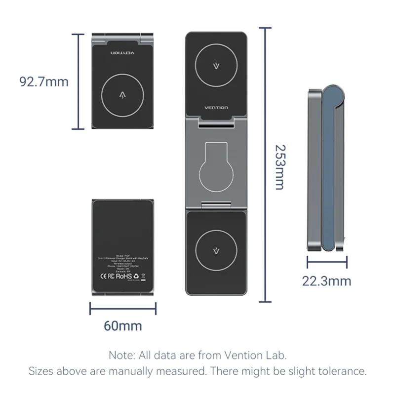 Soporte de carga inalámbrica magnético VENTION serie FGF 3 en 1 de 15W para teléfono móvil / Reloj / Auriculares