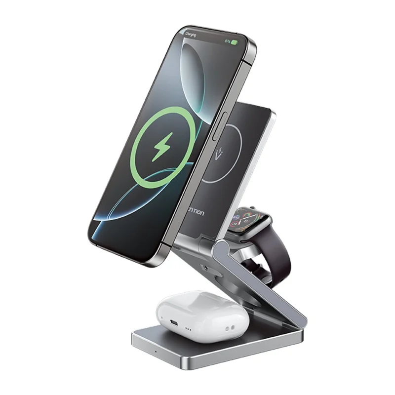 Soporte de carga inalámbrica magnético VENTION serie FGF 3 en 1 de 15W para teléfono móvil / Reloj / Auriculares