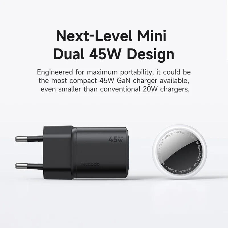 MCDODO CH-100 EU Plug 45W Ultimate Mini GaN Charger Dual USB C Fast Charging Power Adapter - Black