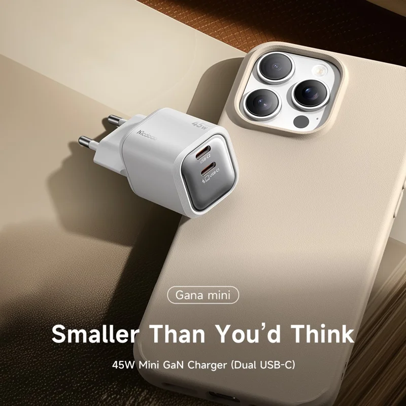 MCDODO CH-100 EU Plug 45W Ultimate Mini GaN Charger Dual USB C Fast Charging Power Adapter - White