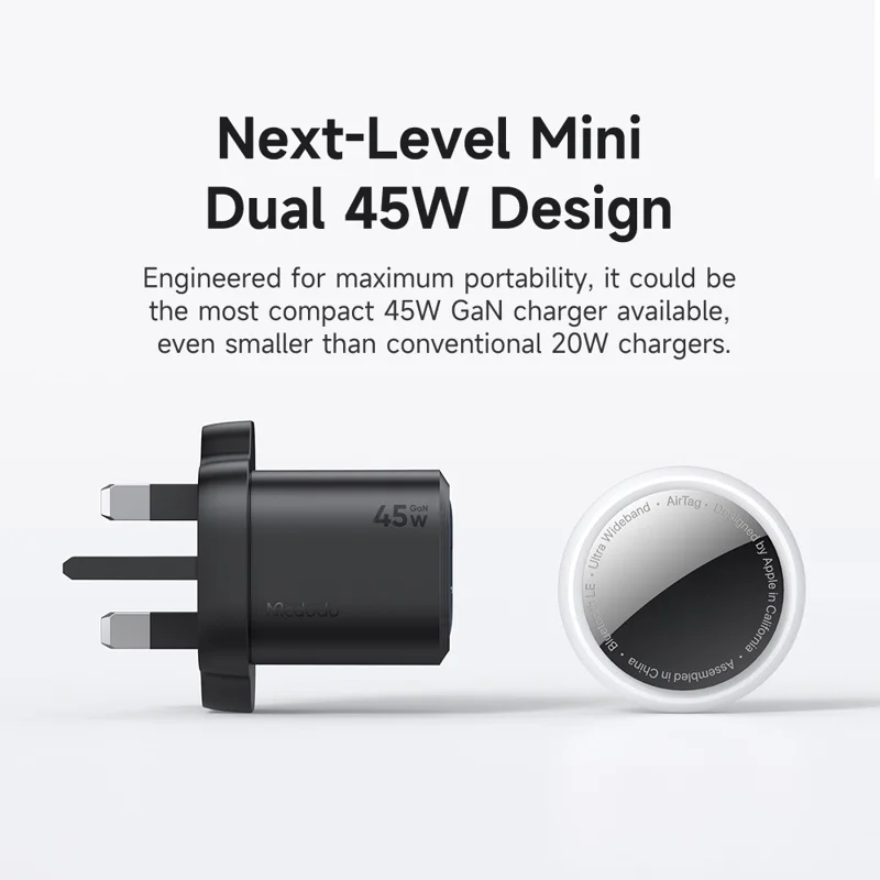 MCDODO CH-099 UK Plug 45W Ultimate Mini GaN Charger Dual USB C Fast Charging Power Adapter - Black