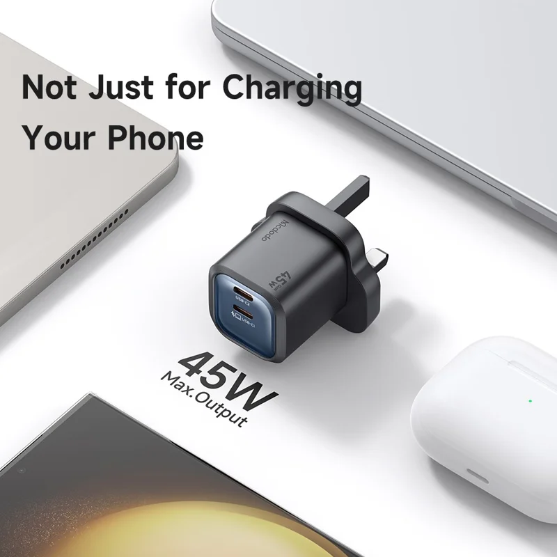 MCDODO CH-099 UK Plug 45W Ultimate Mini GaN Charger Dual USB C Fast Charging Power Adapter - Black