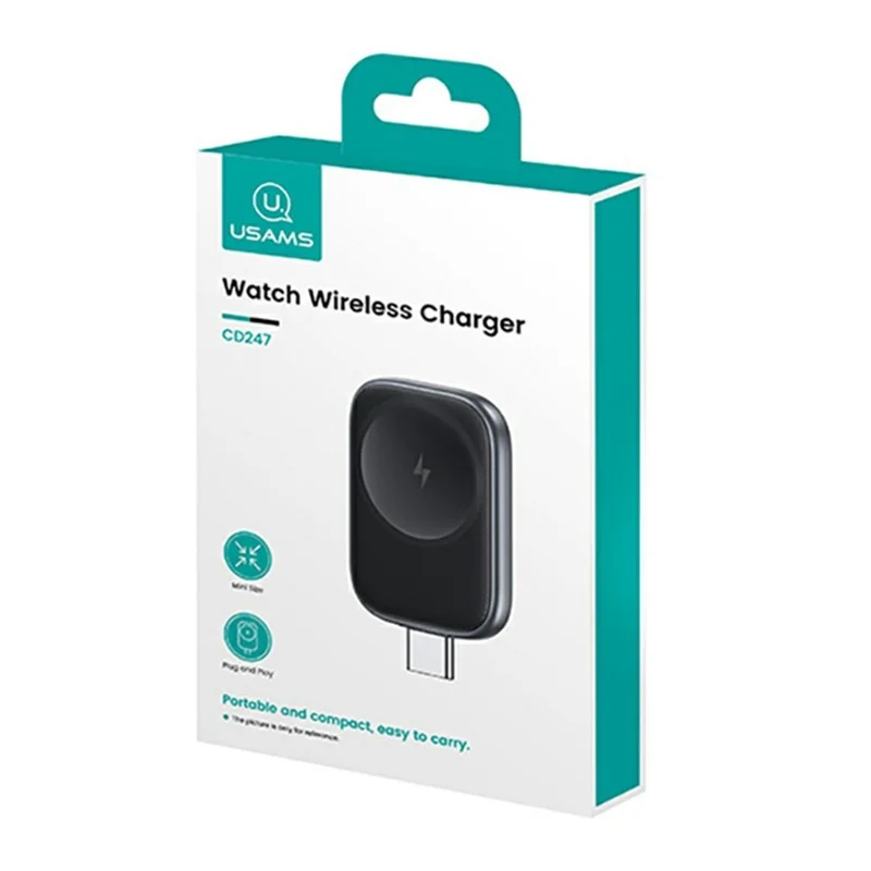 USAMS CD247 Plug and Play Portable 2.5W Wireless Charger Adapter with Type C Plug for Watch - Desert Color