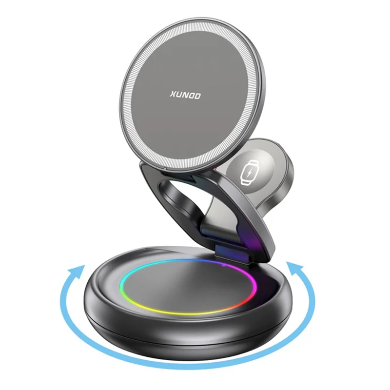 XUNDD XDCH-116 3 in 1 Magnetic Wireless Charger for Mobile Phone / Earphones / Watch Folding Desktop Charging Dock