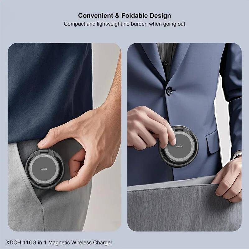 XUNDD XDCH-116 3 in 1 Magnetic Wireless Charger for Mobile Phone / Earphones / Watch Folding Desktop Charging Dock