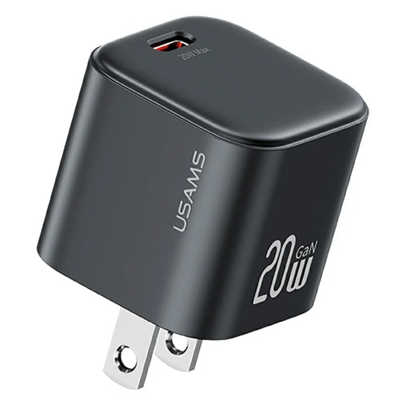 USAMS CC267 20W GaN Mini Fast Charger Single Type-C Port Power Adapter, US Plug - Black
