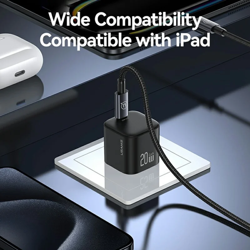USAMS CC267 20W GaN Mini Fast Charger Single Type-C Port Power Adapter, US Plug - Black