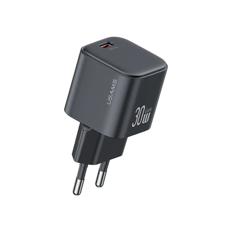 USAMS CC262 30W GaN Mini Fast Charger Type-C Port Power Adapter, EU Plug - Black