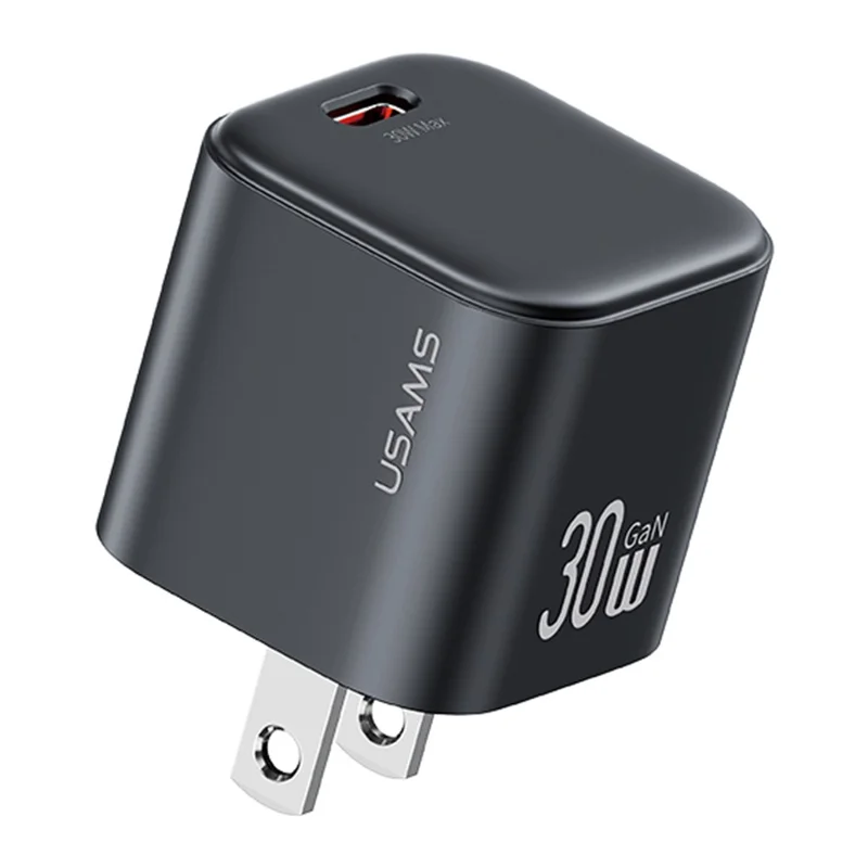 USAMS CC269 30W GaN Mini Fast Charger Type-C Port Power Adapter, US Plug - Black
