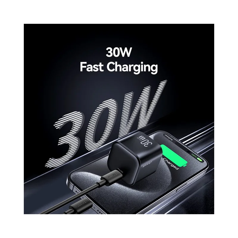 USAMS CC269 30W GaN Mini Fast Charger Type-C Port Power Adapter, US Plug - Black