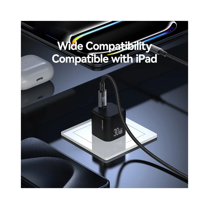 USAMS CC269 30W GaN Mini Fast Charger Type-C Port Power Adapter, US Plug - Black