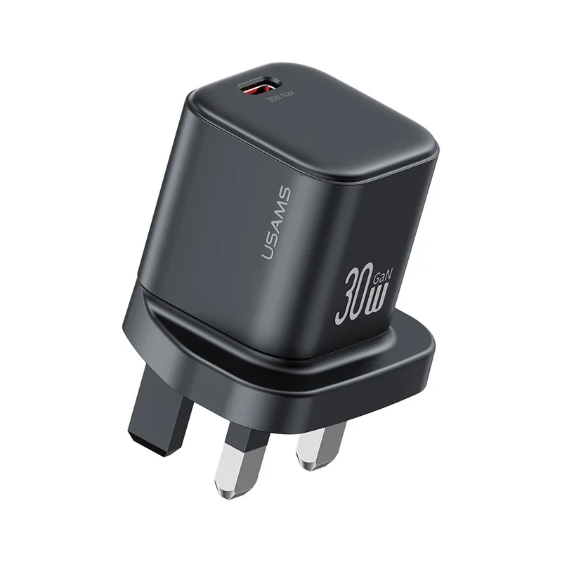 USAMS CC276 30W GaN Mini Fast Charger Type-C Port Power Adapter, UK Plug - Black