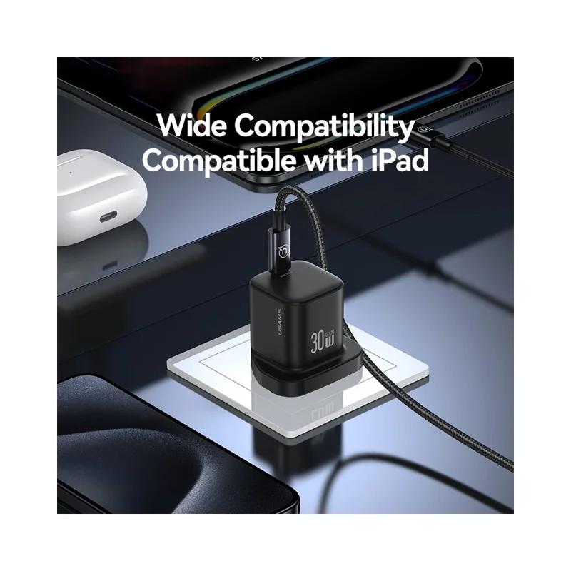 USAMS CC276 30W GaN Mini Fast Charger Type-C Port Power Adapter, UK Plug - Black