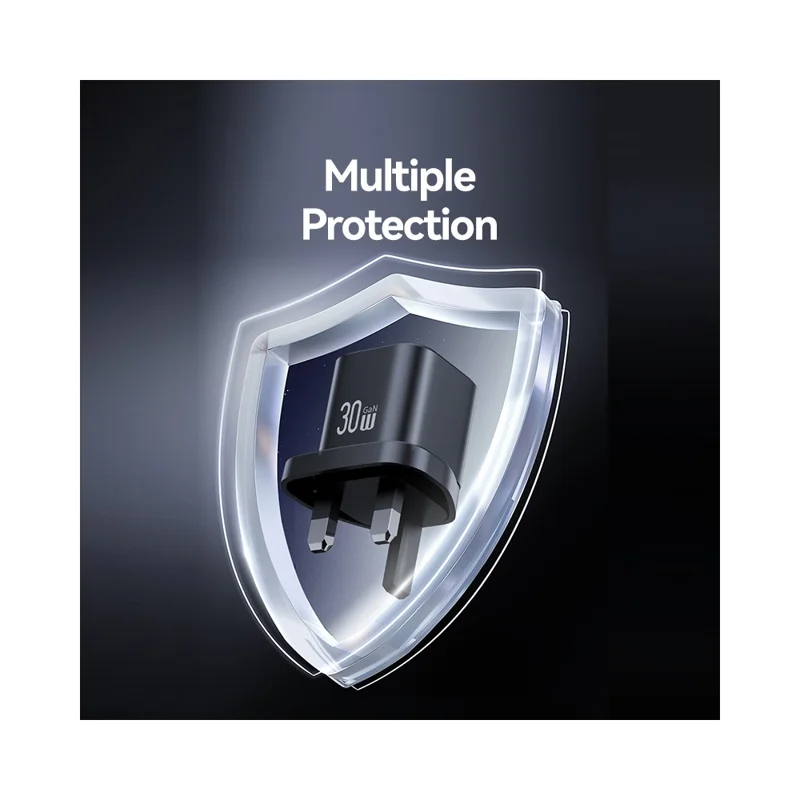 Carregador Rápido Mini Dual USAMS CC277 30W GaN com Portas USB-A + Tipo-C, Plugue do Reino Unido - Preto