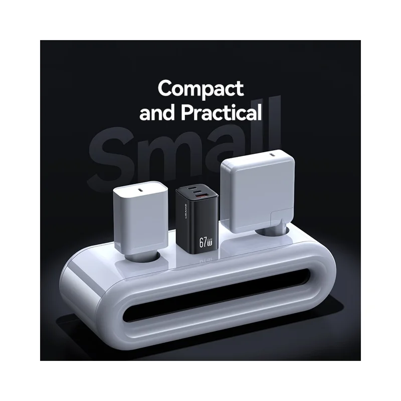 USAMS CC272 67W GaN 3-Port Fast Charger USB + 2 Type-C Phone Tablet Laptop Power Adapter, US Plug - Black
