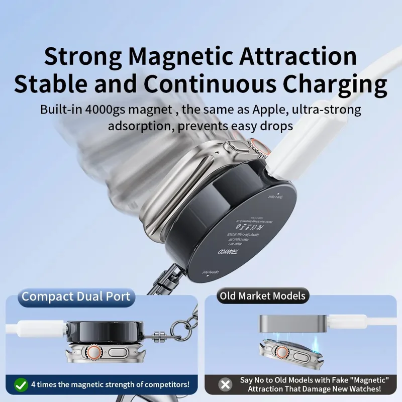 TRANYOO T-WF1 For Apple Watch Portable Magnetic Wireless Charger 5W Fast Charging with iP + Type C Interface