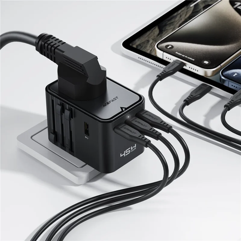 ACEFAST Z8 PD 45W GaN Charger 3 USB-C + 2 USB-A Multifunctional International Travel Adapter