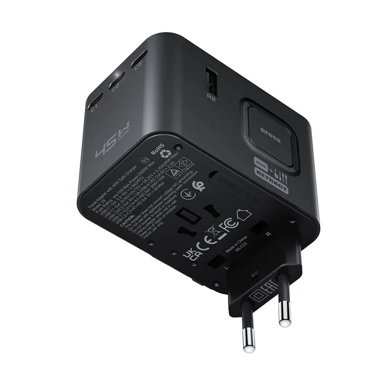 ACEFAST Z8 PD 45W GaN Charger 3 USB-C + 2 USB-A Multifunctional International Travel Adapter