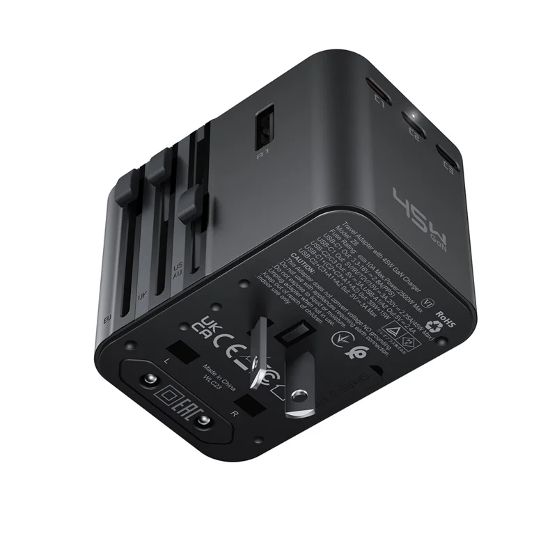 ACEFAST Z8 PD 45W GaN Charger 3 USB-C + 2 USB-A Multifunctional International Travel Adapter