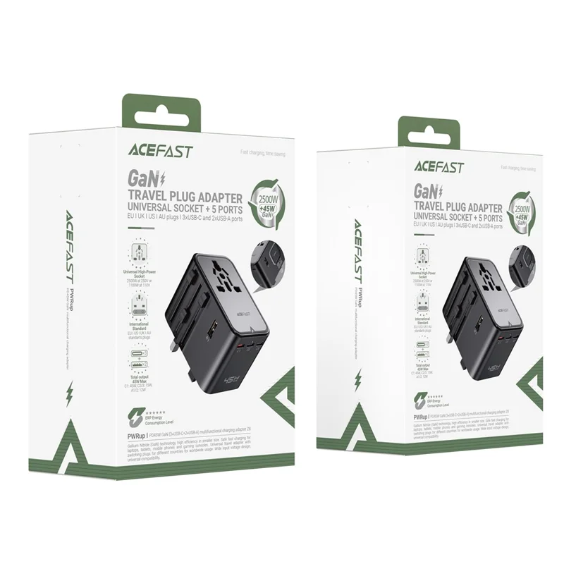 ACEFAST Z8 PD 45W GaN Charger 3 USB-C + 2 USB-A Multifunctional International Travel Adapter
