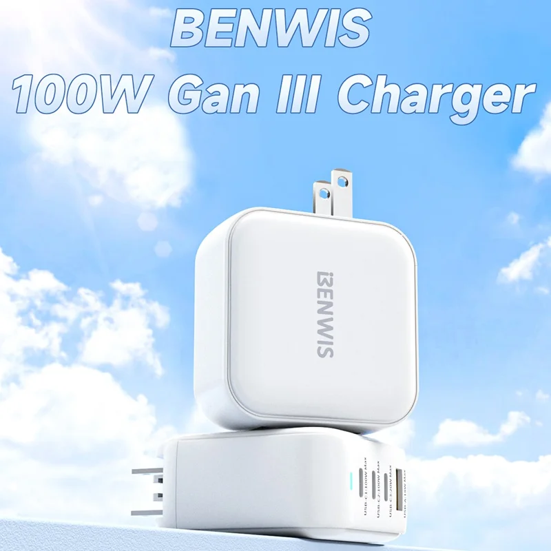 BENWIS 100W GaN Charger Laptops Smartphones 3 USB-C + 1 USB-A Fast Charging Adapter - US Plug