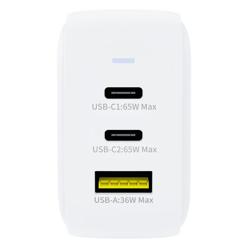 BENWIS 65W GaN Wall Charger 2 USB-C + 1 USB-A Laptop Phones Fast Charging Adapter - US Plug