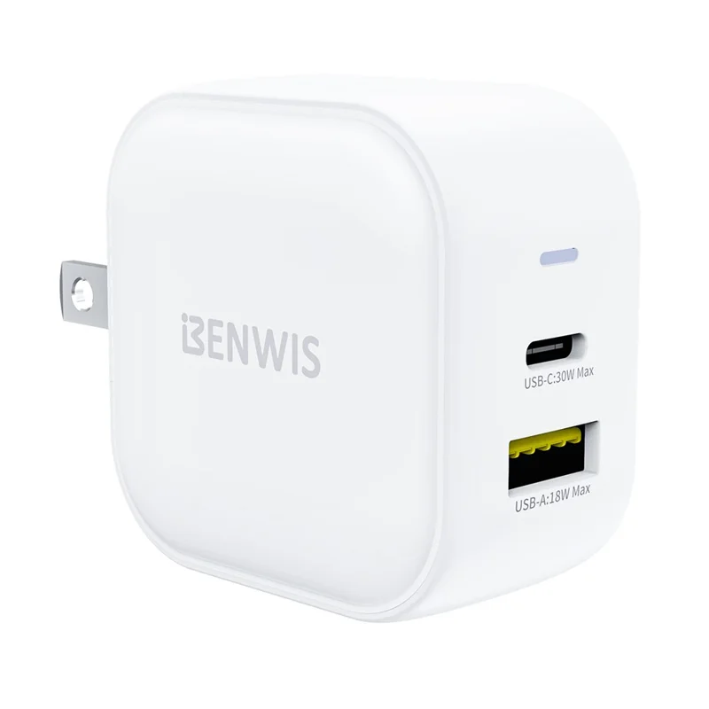 BENWIS 38W GaN Fast Charger Laptops Smartphones USB-C PD USB-A QC3.0 Charging Adapter - US Plug