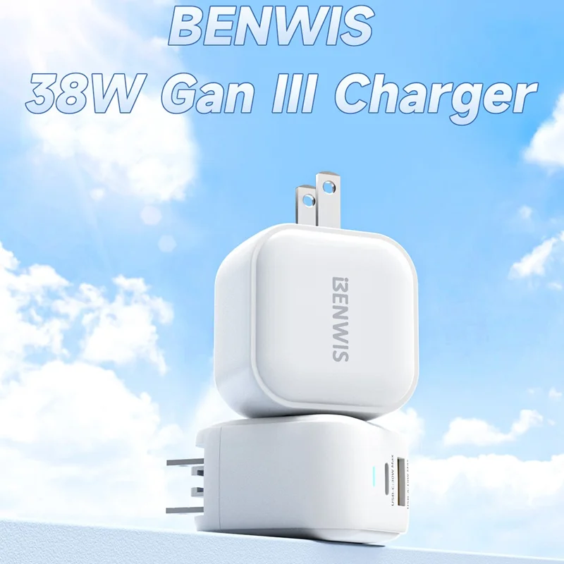 BENWIS 38W GaN Fast Charger Laptops Smartphones USB-C PD USB-A QC3.0 Charging Adapter - US Plug