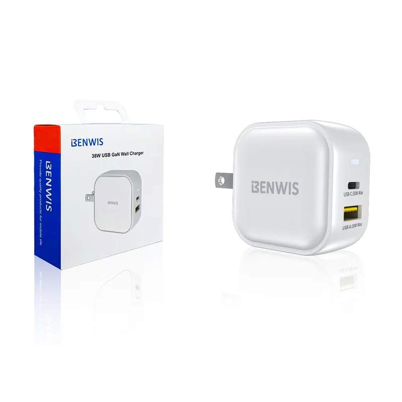 BENWIS 38W GaN Fast Charger Laptops Smartphones USB-C PD USB-A QC3.0 Charging Adapter - US Plug
