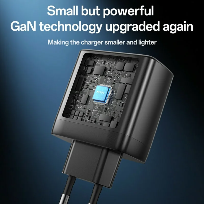 YESIDO YC144C EU Plug 65W GaN Charger 2 USB C + 1 USB A Fast Charging Adapter Multi-Protocol Compatible, with 1.2m Type C Cable