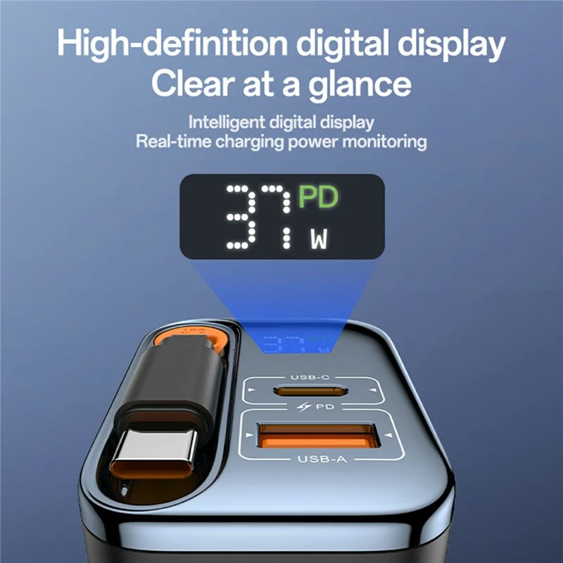 YESIDO YC146 UK Plug 67W GaN Charger with Retractable Type C Cable Digital Display Fast Charging Adapter