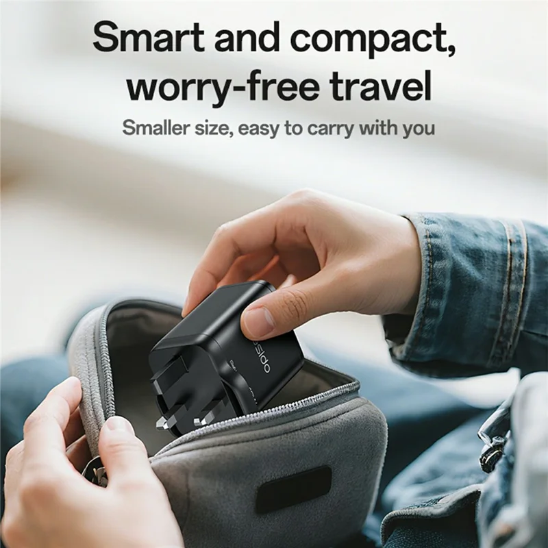 YESIDO YC145 UK Plug 40W Fast Charger with Retractable Type C Cable USB A + USB C Dual Ports GaN Charging Adapter