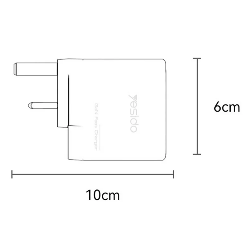 YESIDO YC98 UK Plug 65W High Power GaN Fast Charger 2 USB C + 1 USB A Portable Power Adapter