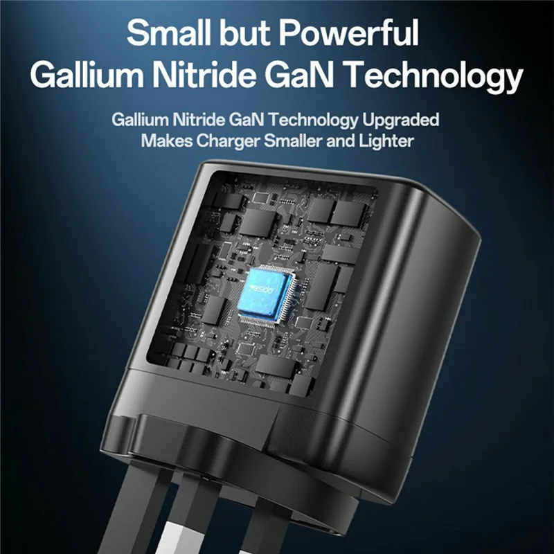 YESIDO YC98 UK Plug 65W High Power GaN Fast Charger 2 USB C + 1 USB A Portable Power Adapter