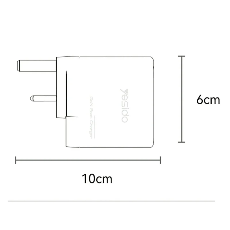 YESIDO YC98C UK Plug 65W High Power GaN Fast Charger 2 USB C + 1 USB A Power Adapter with 1.2m Type C Cable