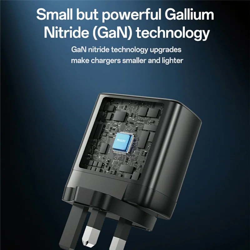 YESIDO YC98C UK Plug 65W High Power GaN Fast Charger 2 USB C + 1 USB A Power Adapter with 1.2m Type C Cable