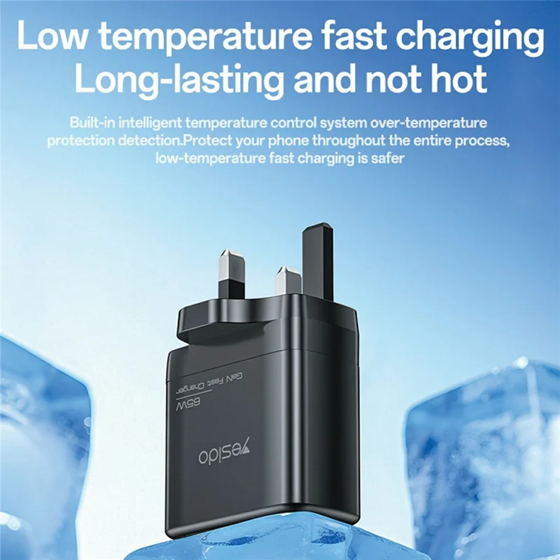 YESIDO YC98C UK Plug 65W High Power GaN Fast Charger 2 USB C + 1 USB A Power Adapter with 1.2m Type C Cable