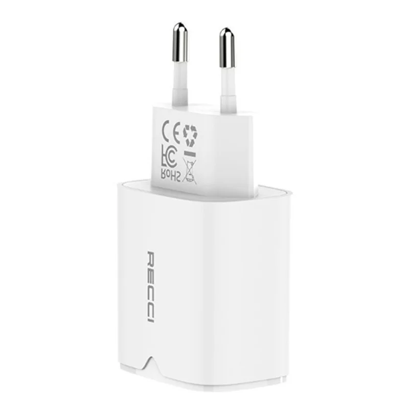 RECCI RC51E 18W QC3.0 Fast Charging Adapter Portable EU Plug USB-A Wall Charger for iPhone / Samsung / iPad