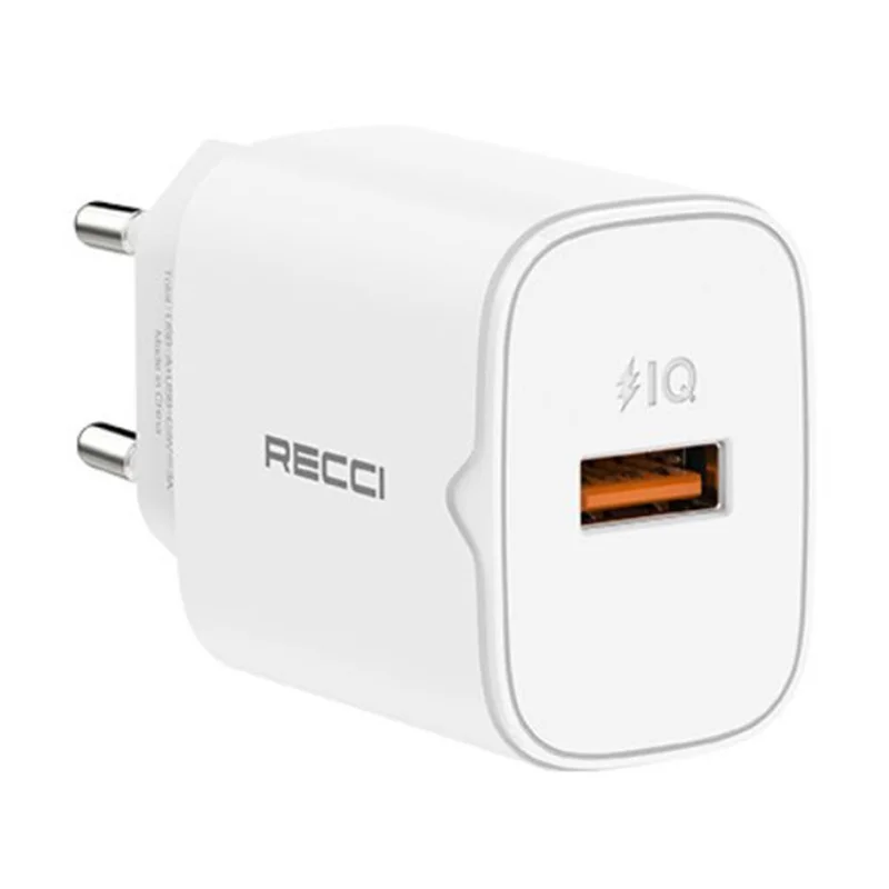 RECCI RC51E 18W QC3.0 Fast Charging Adapter Portable EU Plug USB-A Wall Charger for iPhone / Samsung / iPad