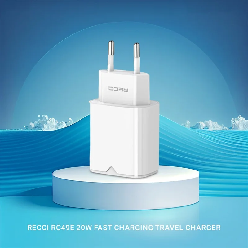 RECCI RC49E USB A + Type C Dual Port Wall Charger PD20W QC3.0 18W Fast Charging Adapter, EU Plug