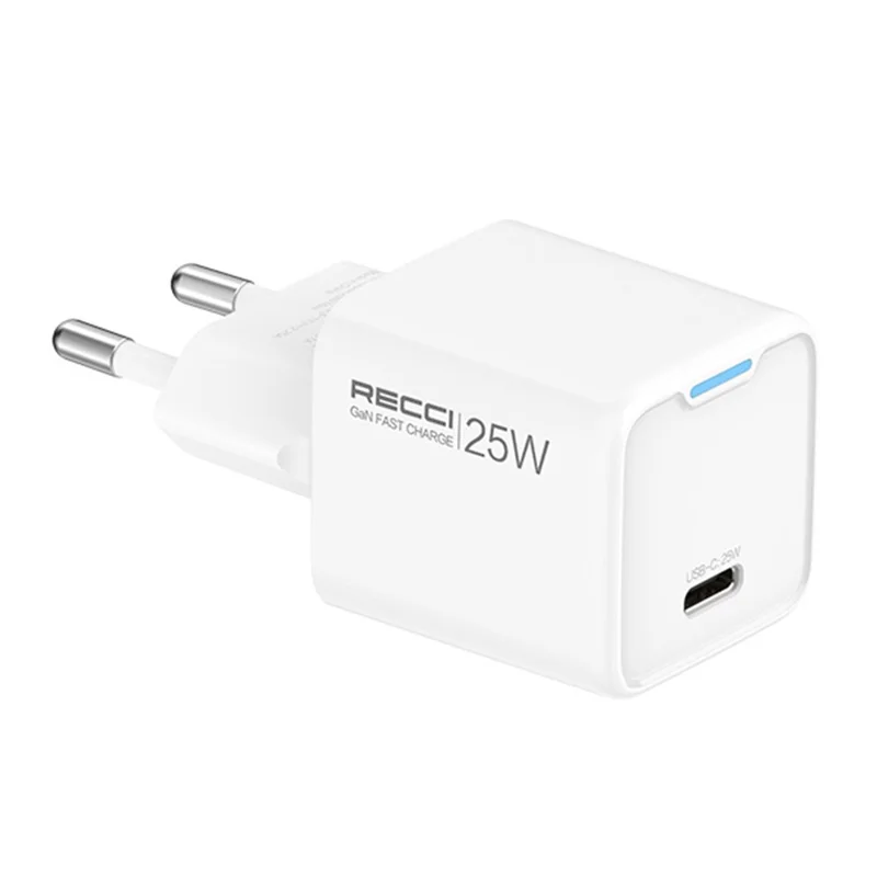 RECCI RC106E Portable EU Plug GaN PD 25W USB-C Wall Charger with Type C to Type C Fast Charging Cable