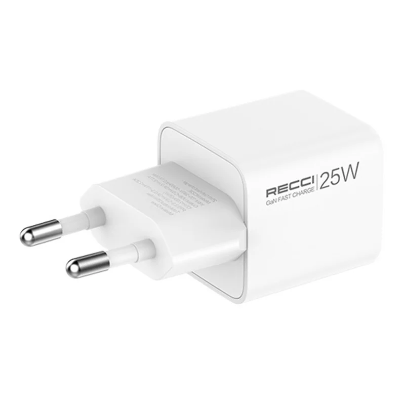 RECCI RC106E Portable EU Plug GaN PD 25W USB-C Wall Charger with Type C to Type C Fast Charging Cable